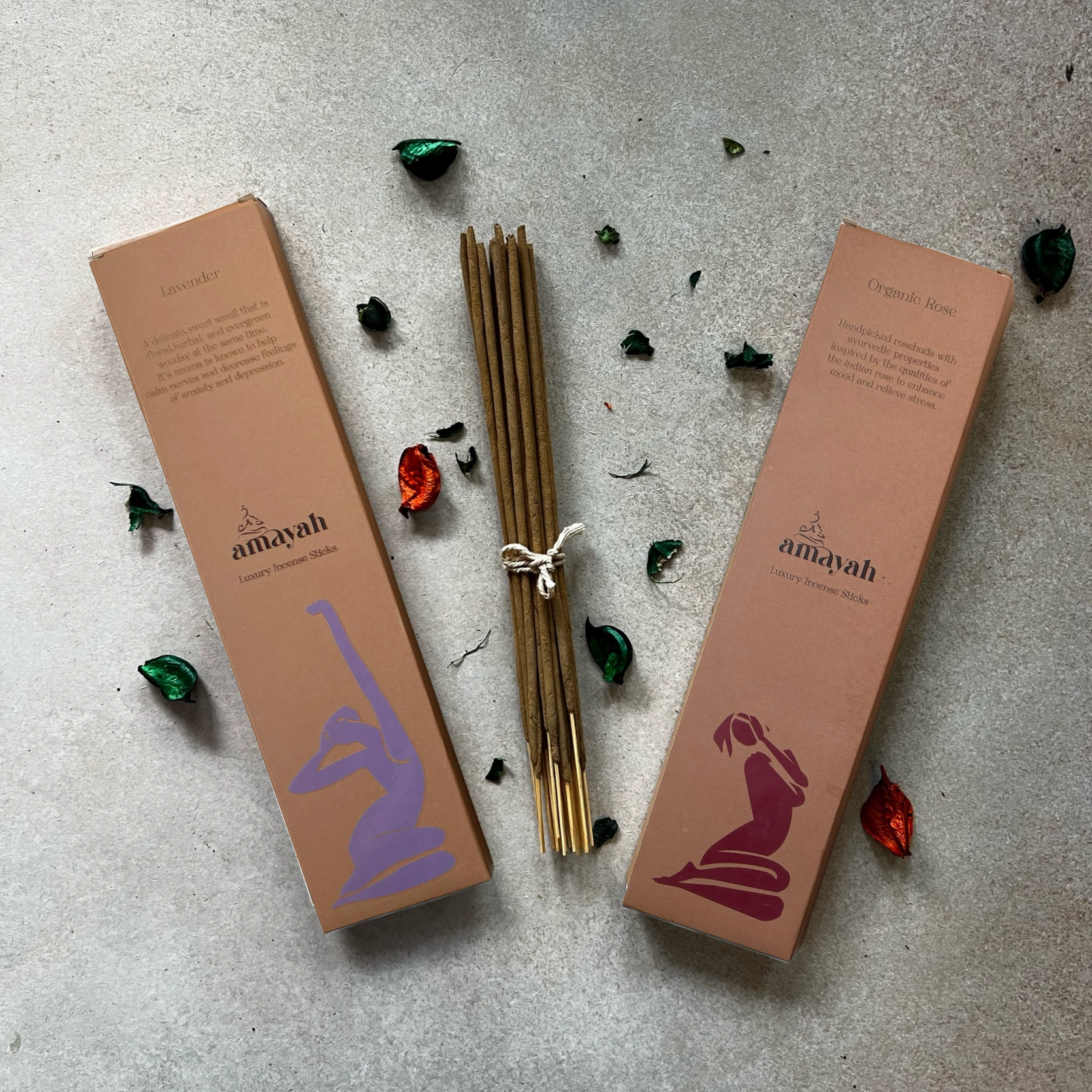 Amayah Mood Booster - Lavender & Organic Rose Incense Sticks for Mood, Calm & Stress Releif