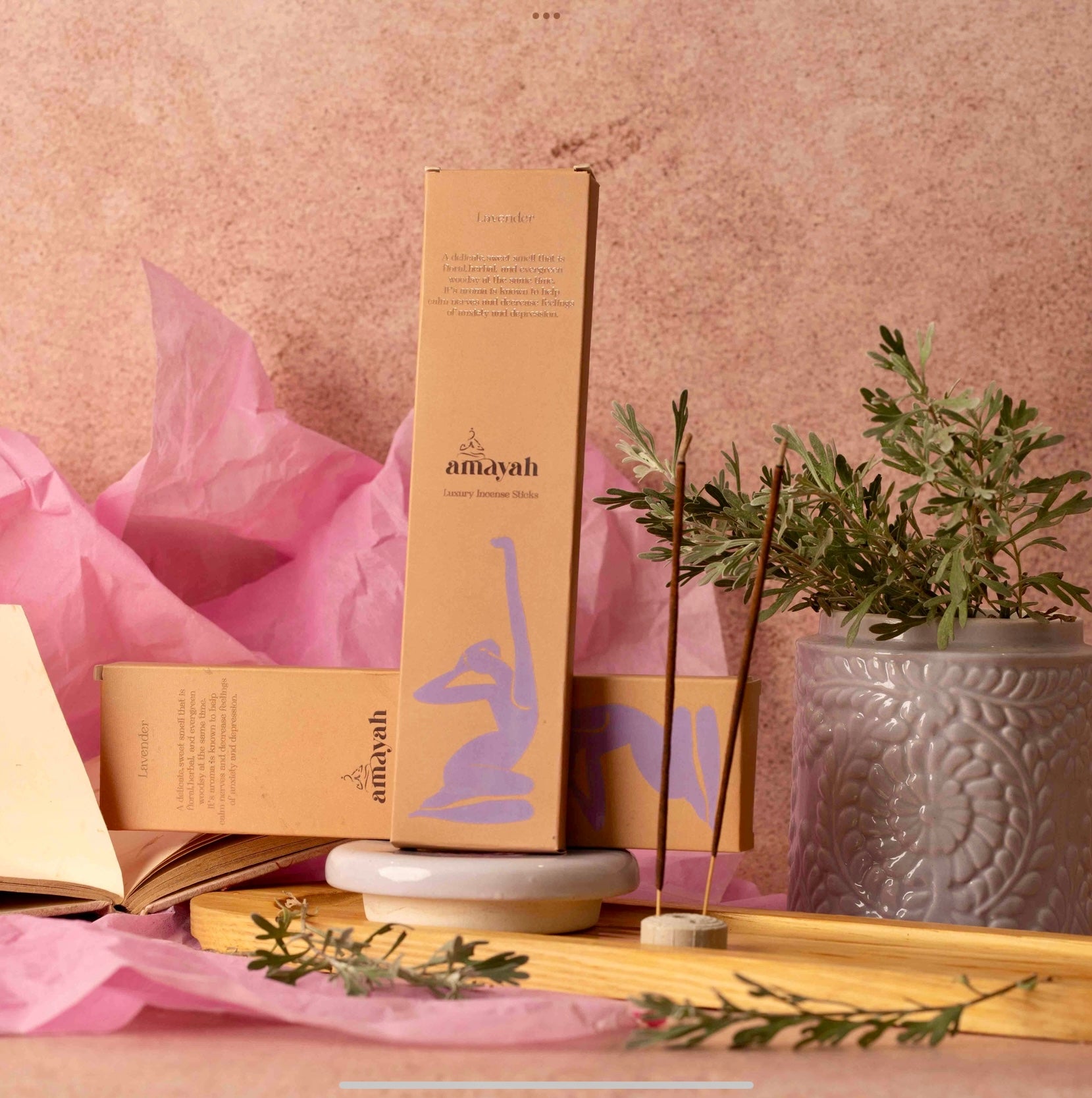 Amayah Mood Booster - Lavender & Organic Rose Incense Sticks for Mood, Calm & Stress Releif