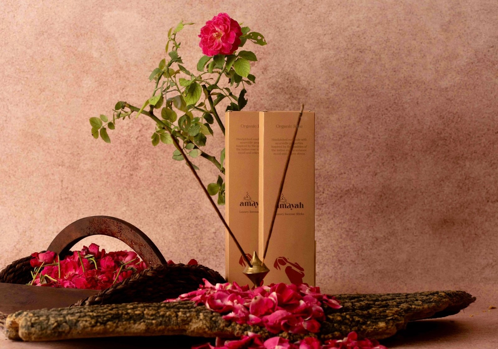 Amayah Organic Rose Incense Sticks - Indian Rose for Aromatherapy & Mood Boosting - Amayah
