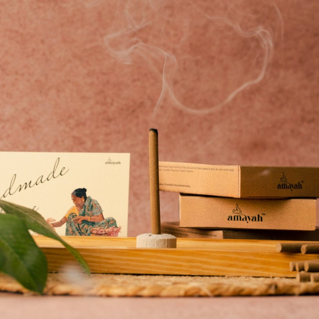 Amayah Sandalwood Dhoop Sticks - Pure Bambooless Incense for Meditaion & Pooja - Amayah