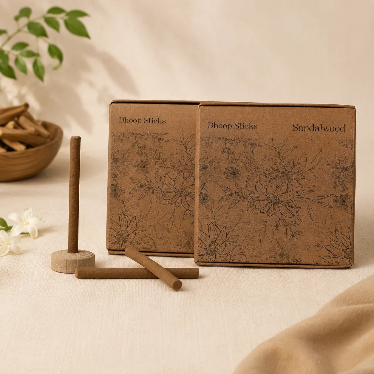Sandalwood Dhoop Sticks - Pure Bambooless Incense for Meditation & Pooja - Amayah