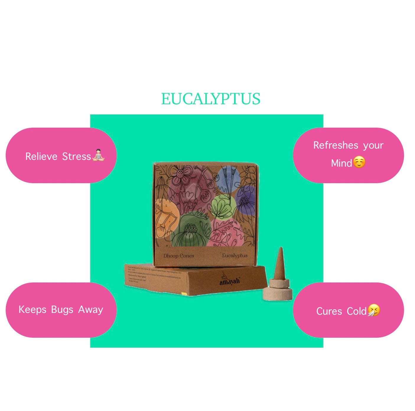 Amayah Eucalyptus Incense Cones - Stress Relief & Mental Clarity - Amayah