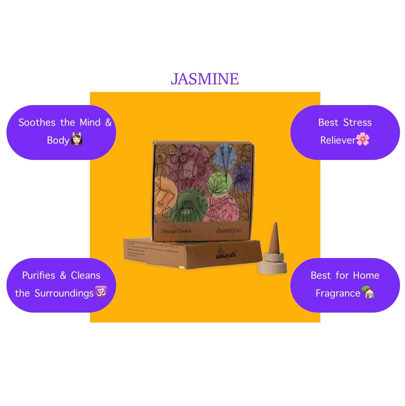 Amayah Jasmine Incense Cones - Relaxing and Calming - Amayah