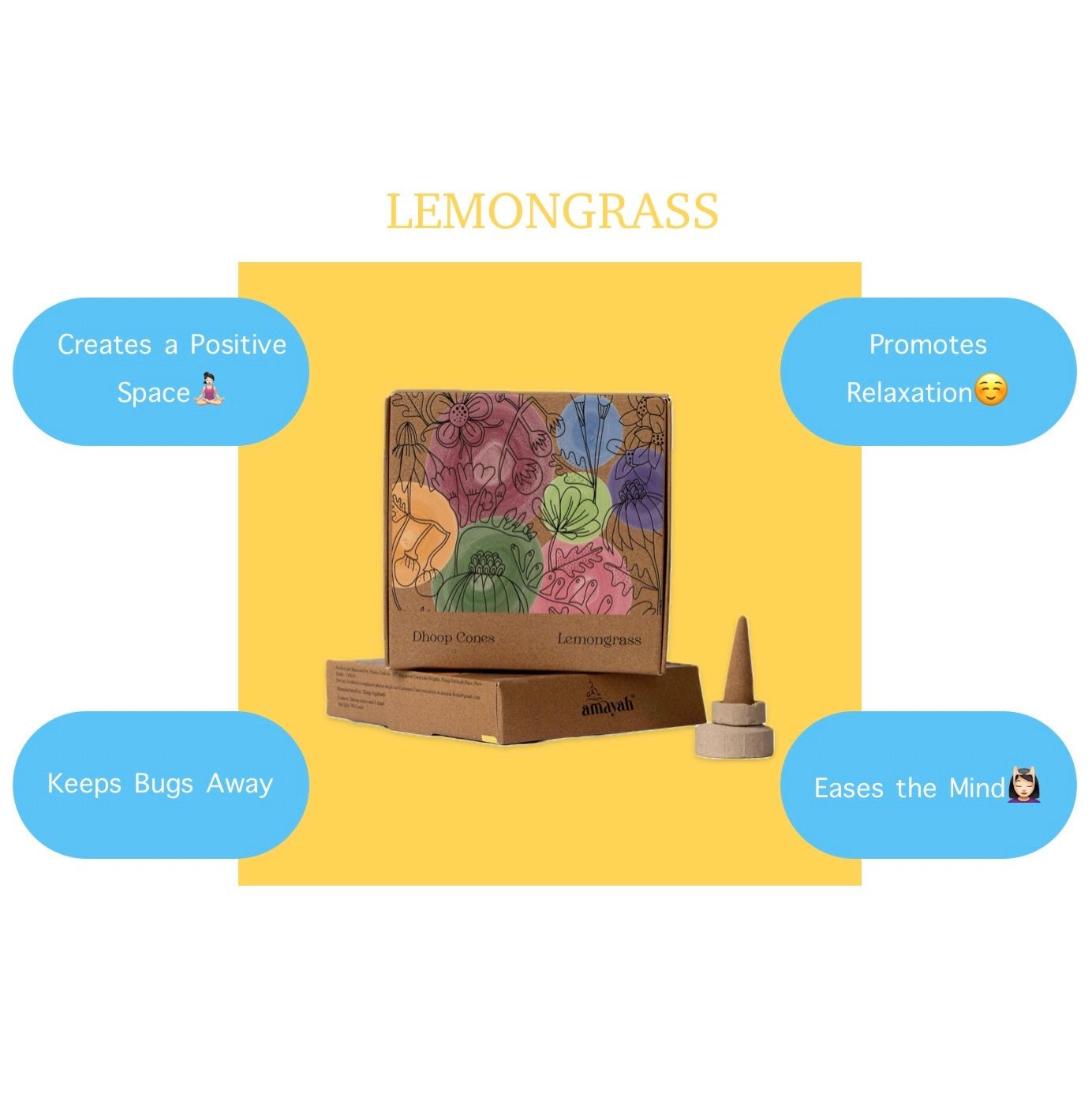 Amayah Lemongrass Incense Cones - Focus & Positivity - Amayah