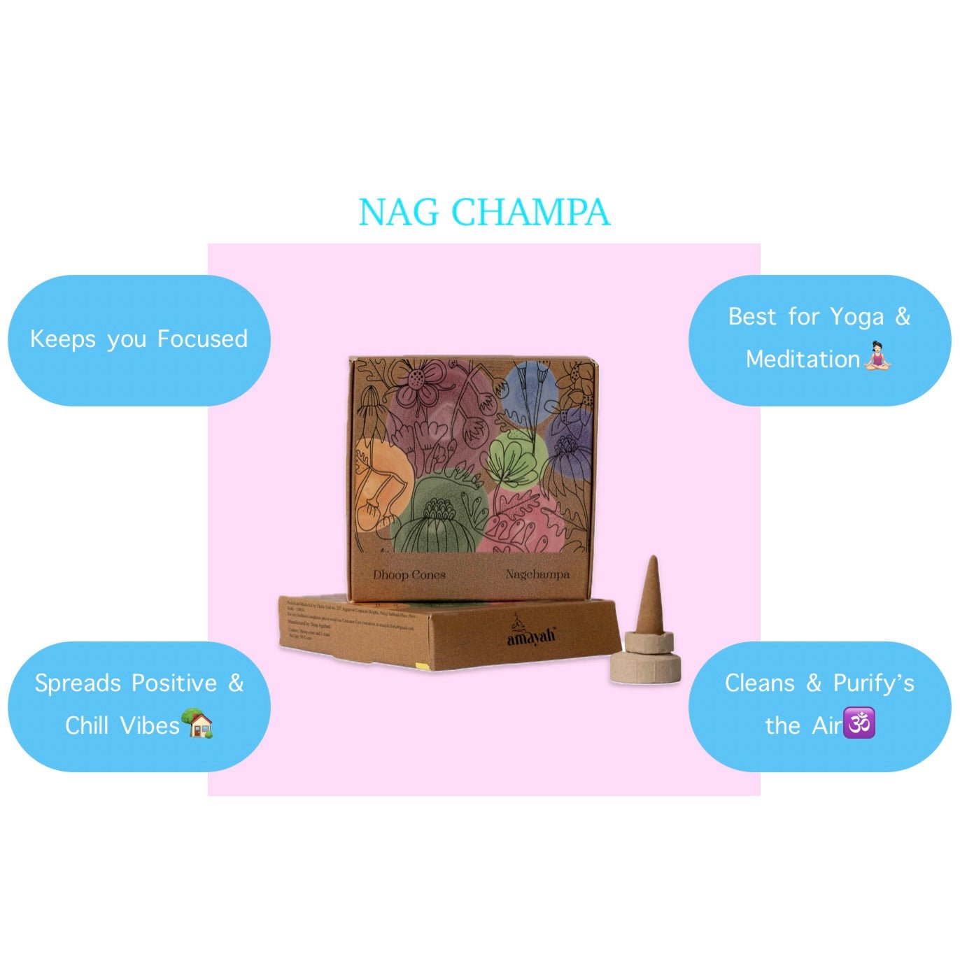 Amayah Nagchampa Incense Cones - Meditation, Yoga & Home Fragrance - Amayah