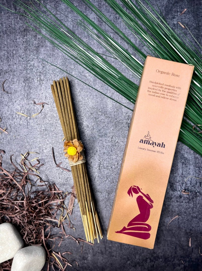 Amayah Organic Rose Incense Sticks - Indian Rose for Aromatherapy & Mood Boosting - Amayah