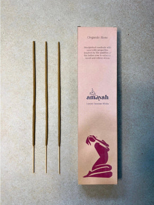 Amayah Organic Rose Incense Sticks - Indian Rose for Aromatherapy & Mood Boosting - Amayah