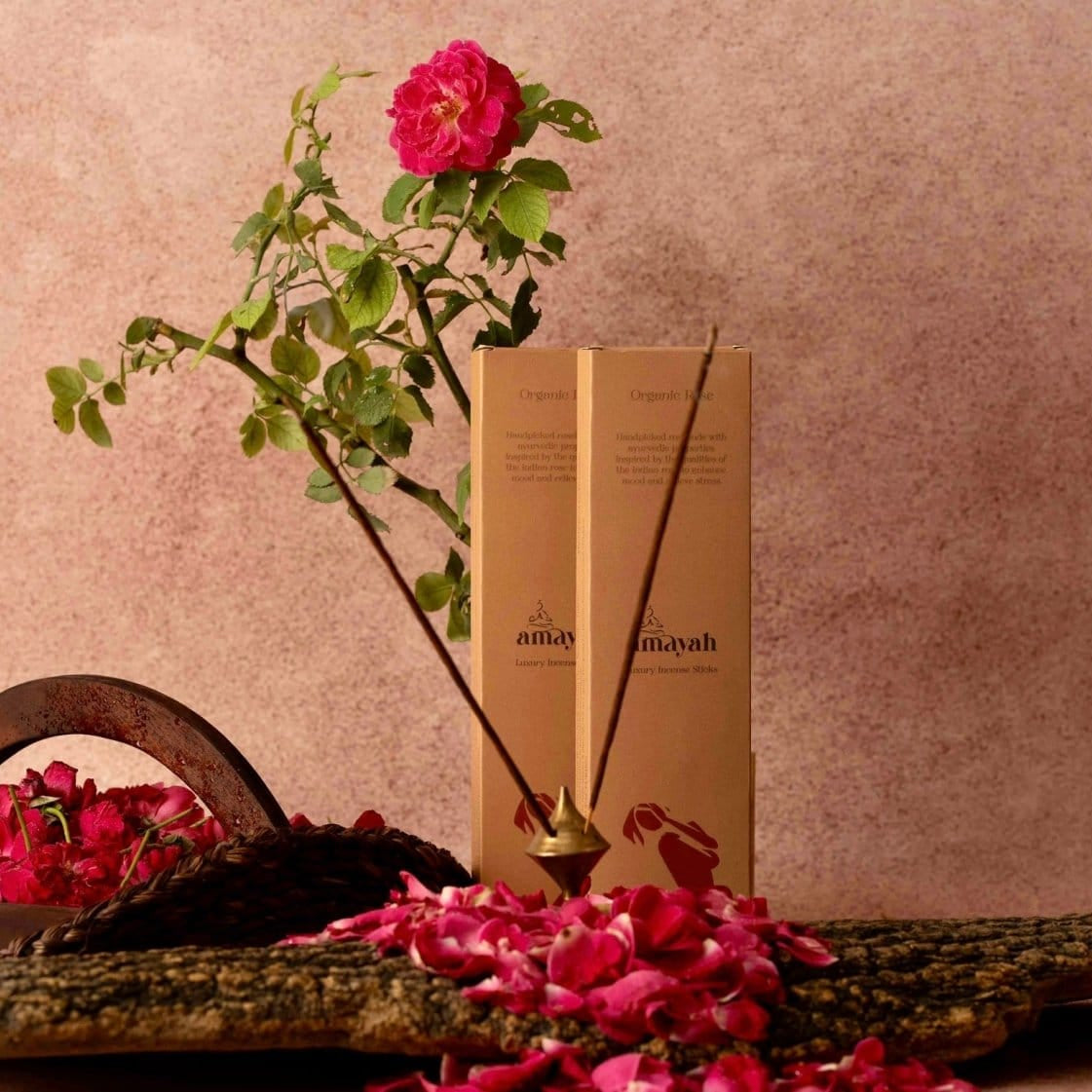 Amayah Organic Rose Incense Sticks - Indian Rose for Aromatherapy & Mood Boosting - Amayah