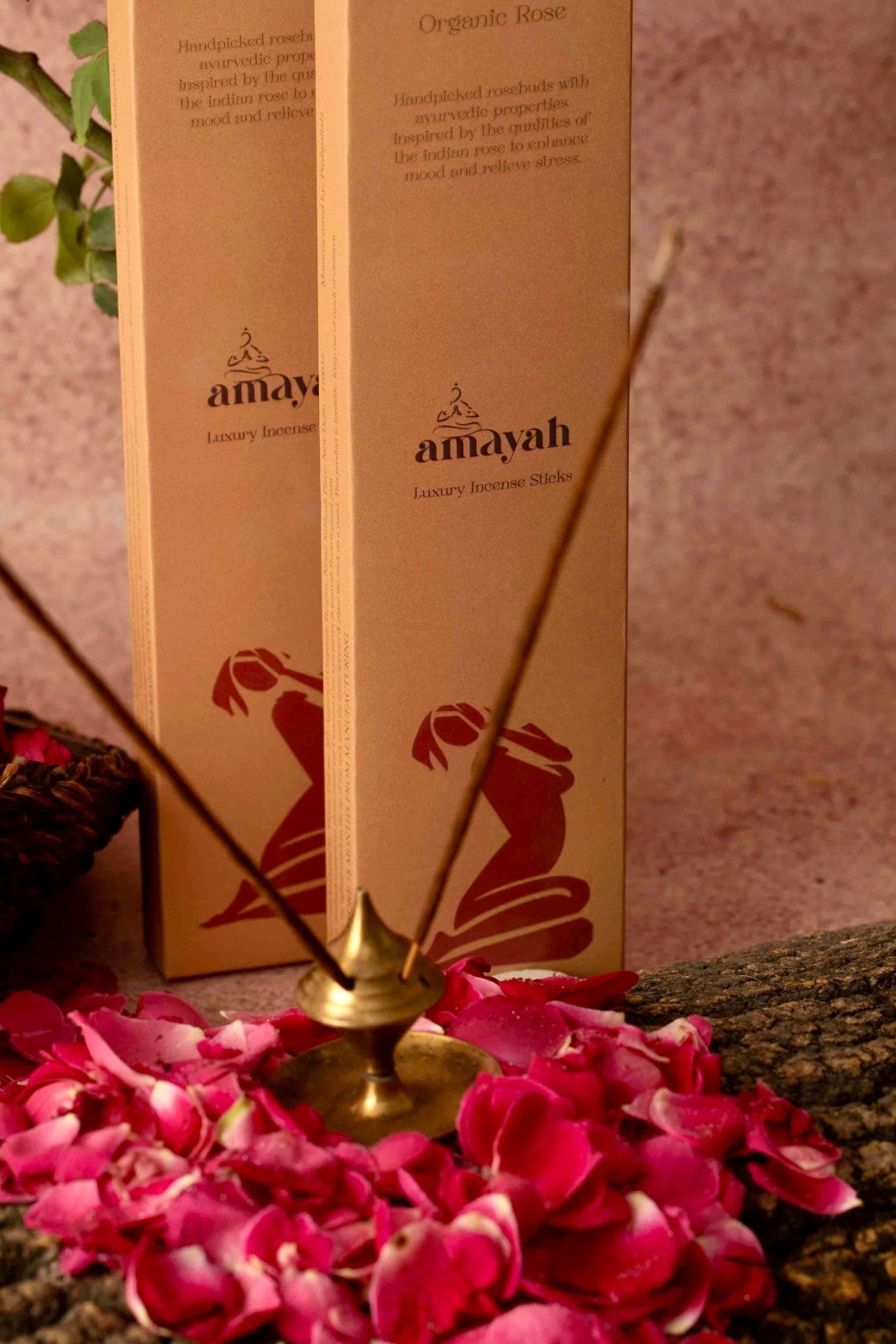 Amayah Organic Rose Incense Sticks - Indian Rose for Aromatherapy & Mood Boosting - Amayah