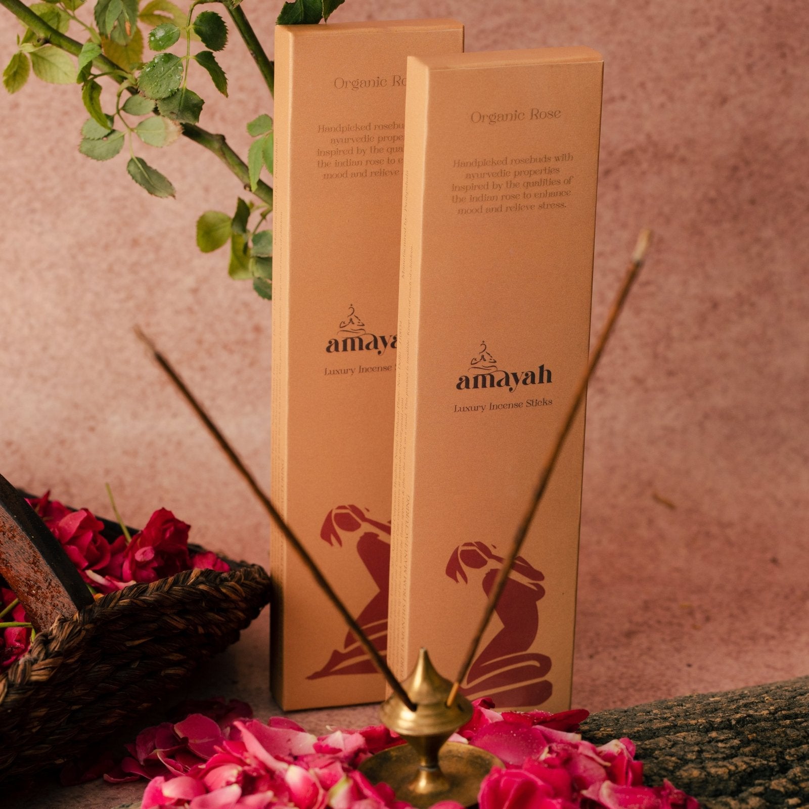 Amayah Organic Rose Incense Sticks - Indian Rose for Aromatherapy & Mood Boosting - Amayah