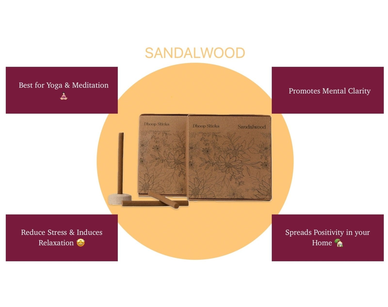 Amayah Sandalwood Dhoop Sticks - Pure Bambooless Incense for Meditaion & Pooja - Amayah