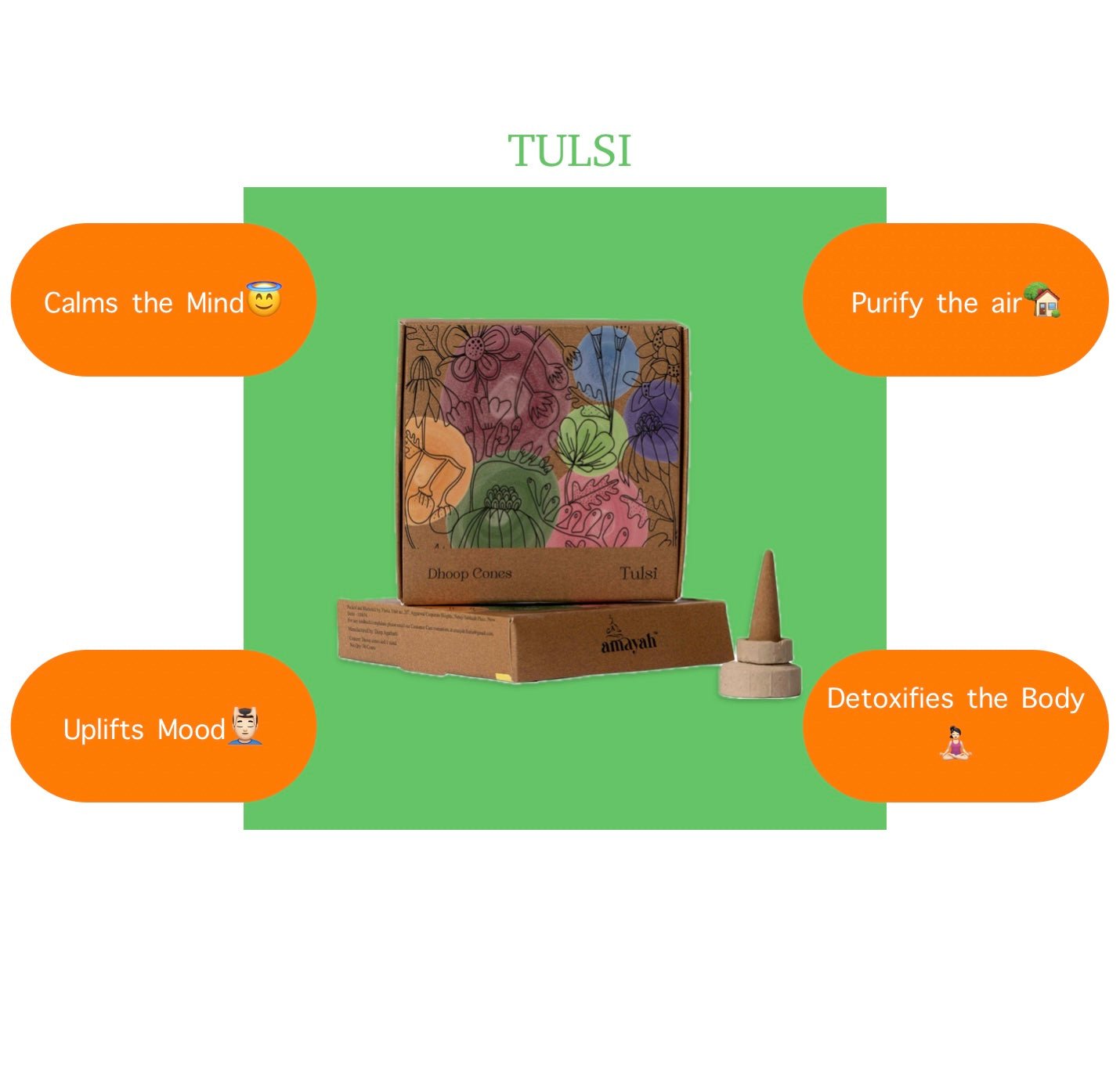 Amayah Tulsi Incense Cones - Natural & Spiritual - Amayah