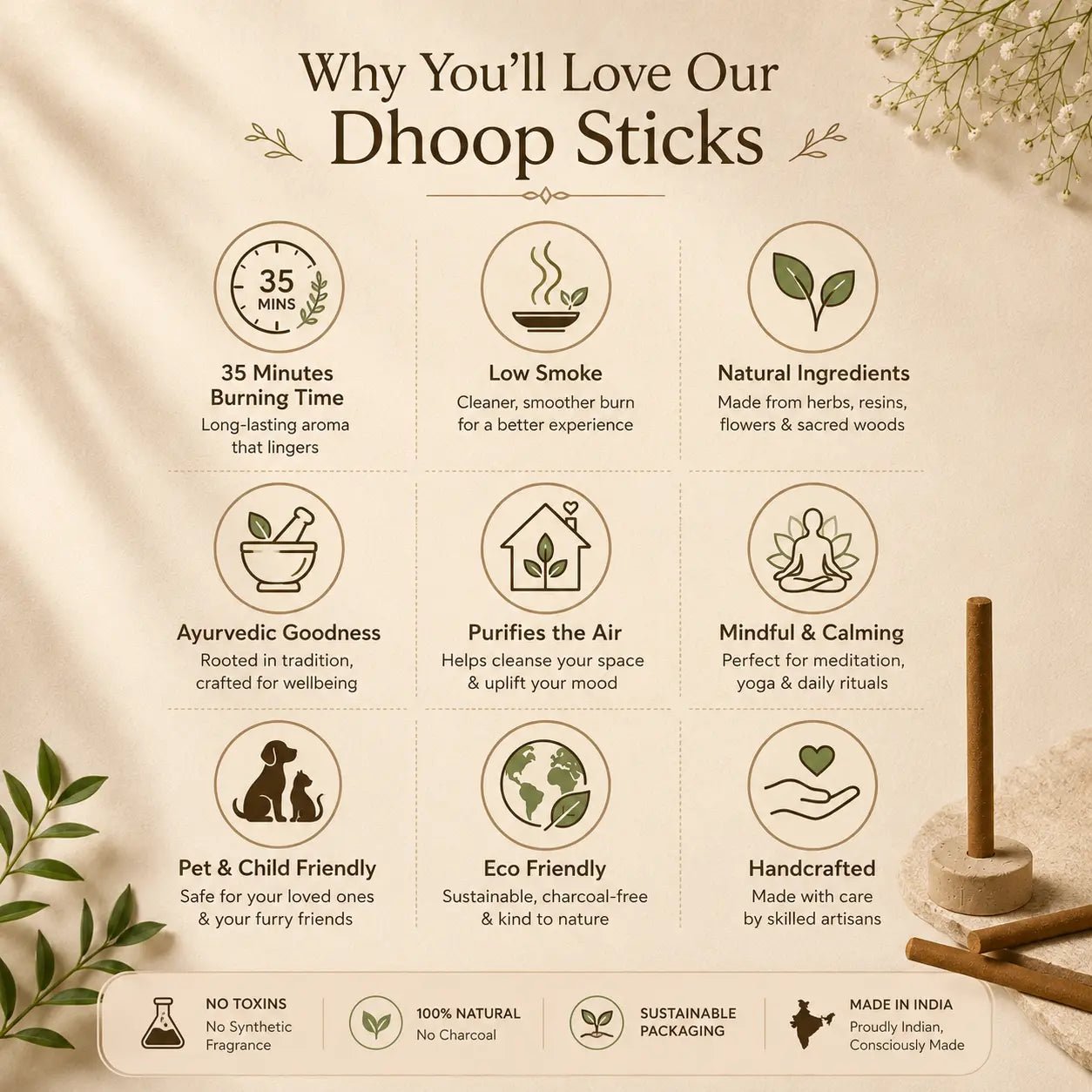 Citronella Dhoop Sticks - Natural Mosquito Repellent Aromatherapy - Amayah