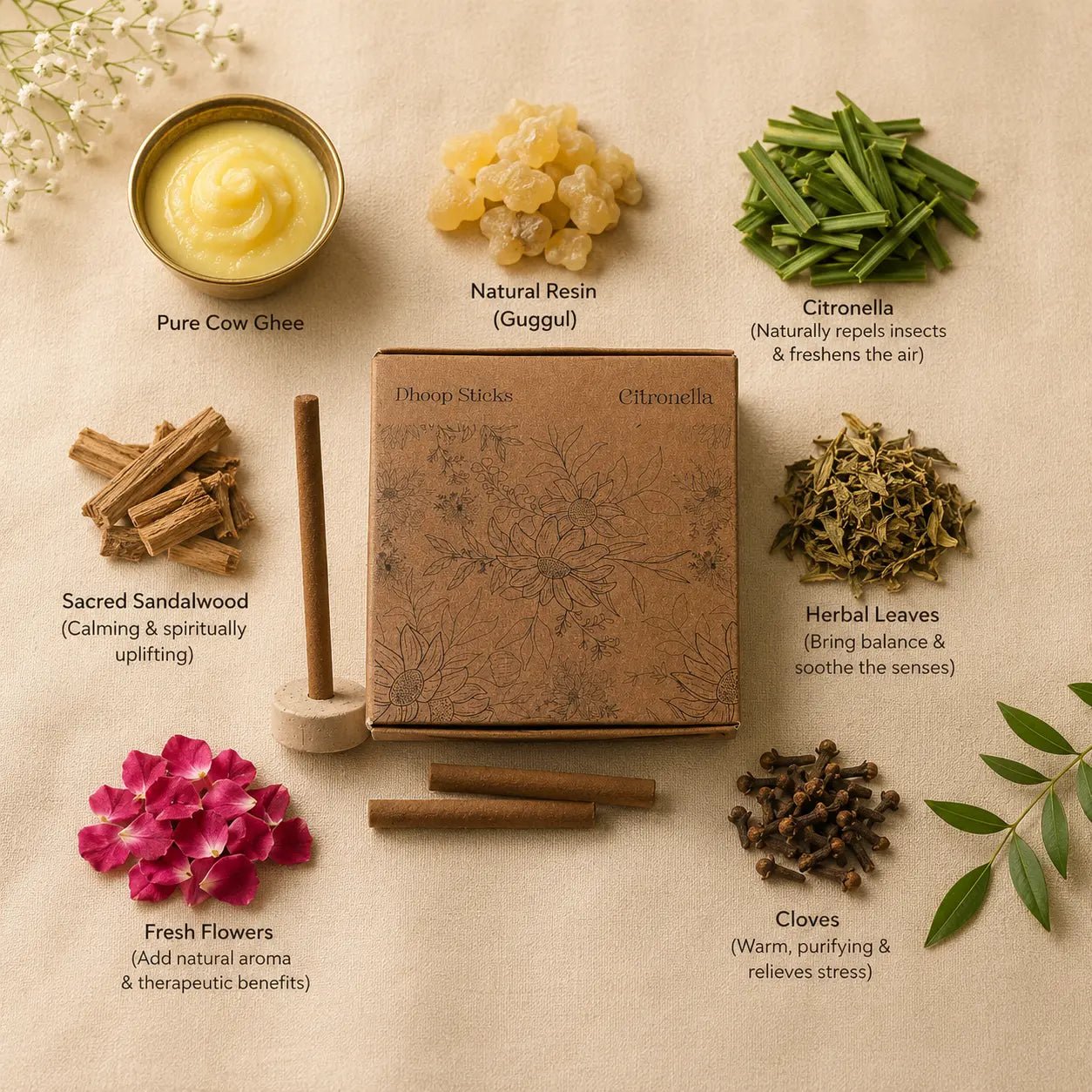 Citronella Dhoop Sticks - Natural Mosquito Repellent Aromatherapy - Amayah