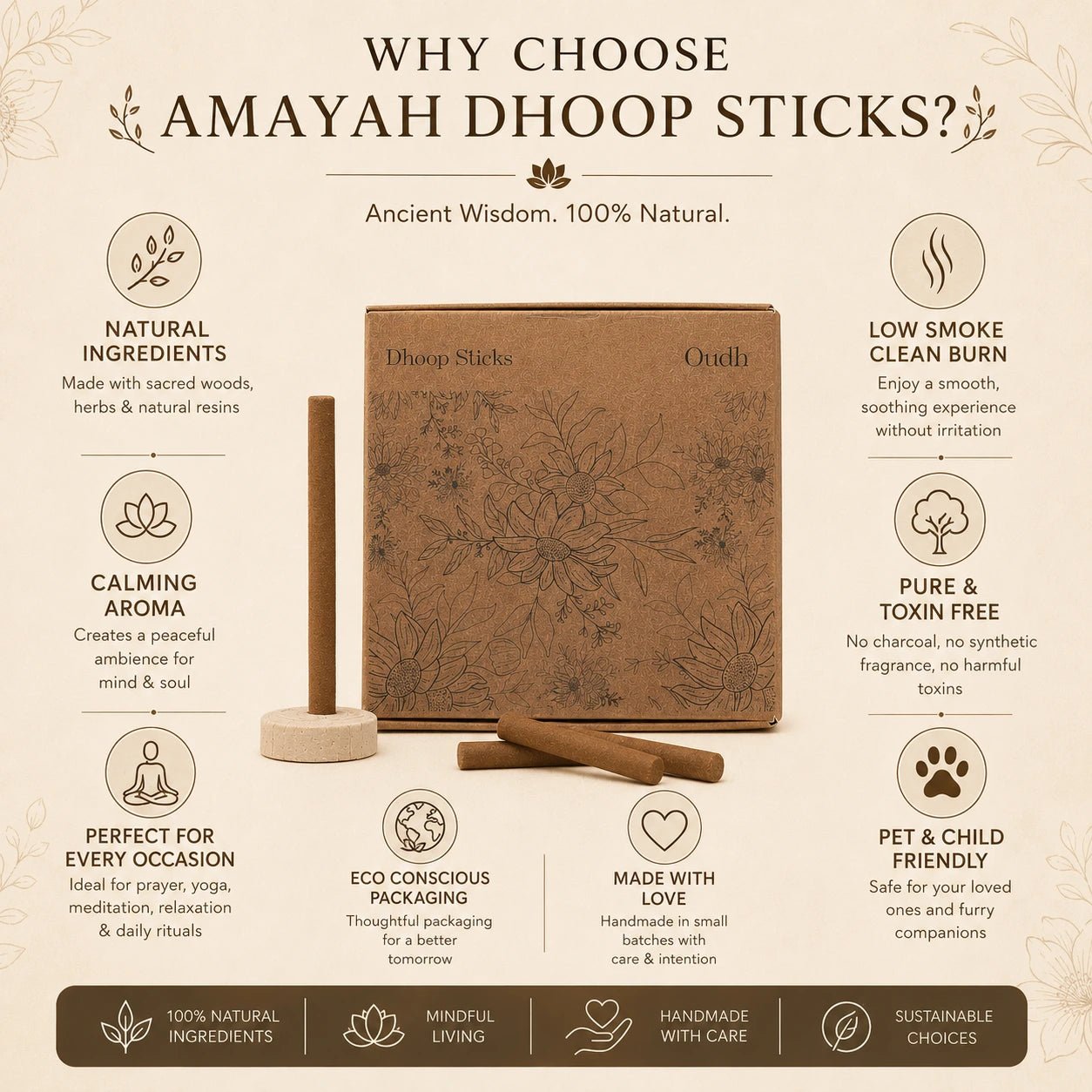 Oudh Dhoop Sticks - Luxury Spiritual Incense for Aromatherapy - Amayah