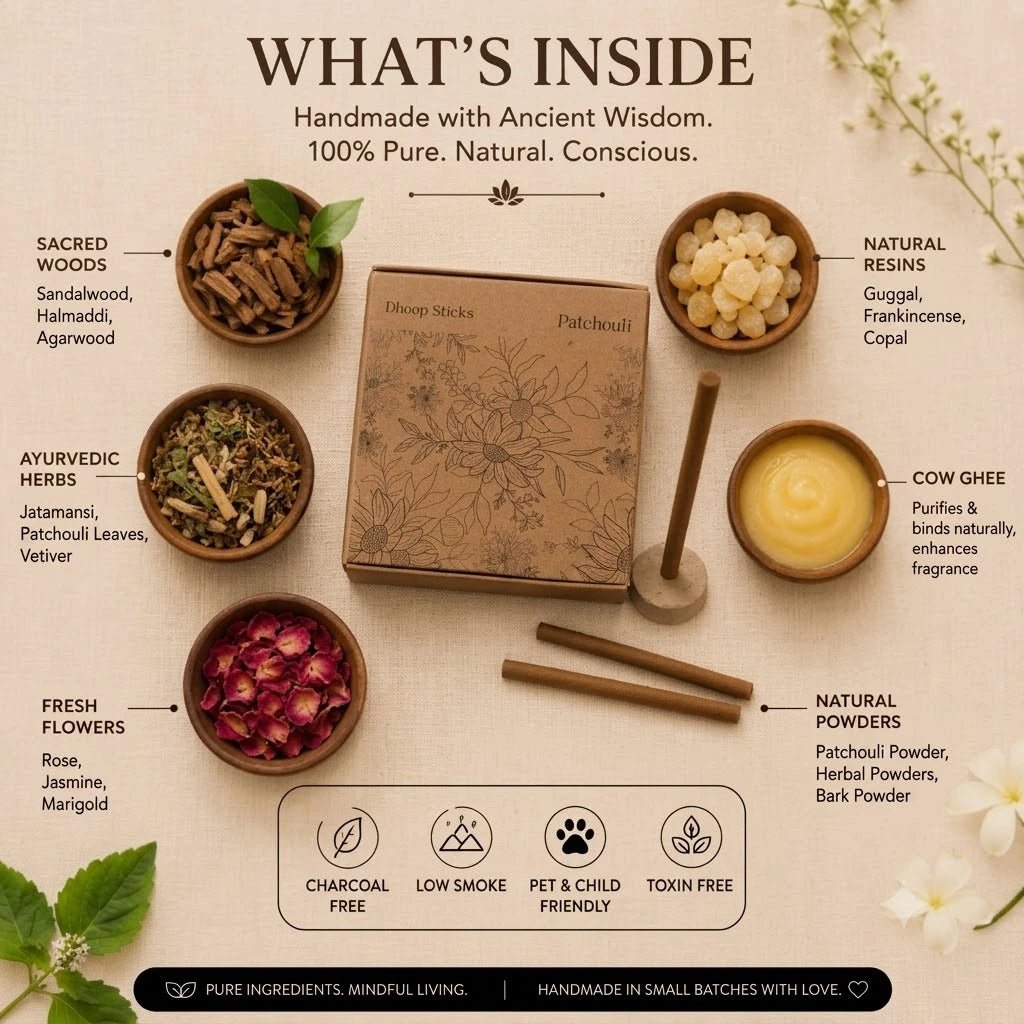 Patchouli Dhoop Sticks - Earthy Incense for Wellness - Amayah