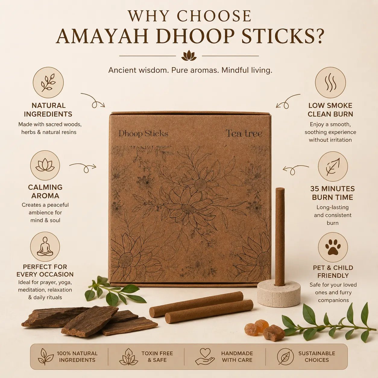 Tea Tree Dhoop Sticks - Bambooless Incense for Purification - Amayah